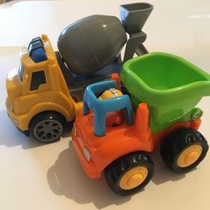 (2) Push And Go Friction Powered Cars Cement Work Truck , Dump Truck